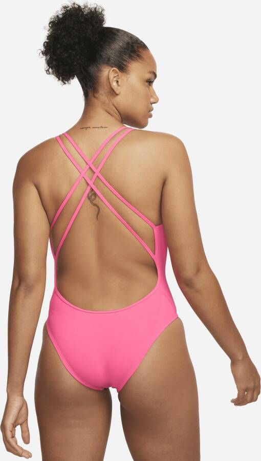 Nike HydraStrong Solid zwempak met spiderback voor dames Roze