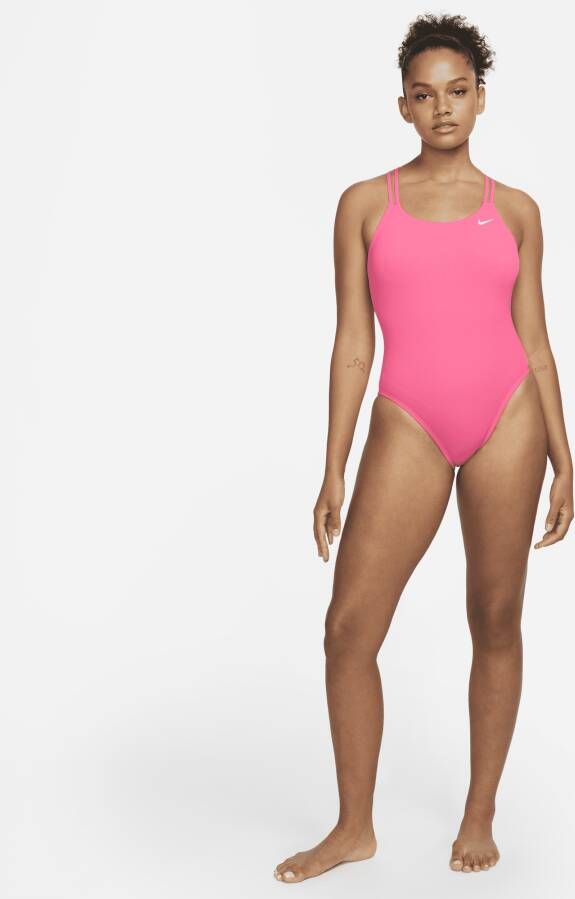 Nike HydraStrong Solid zwempak met spiderback voor dames Roze
