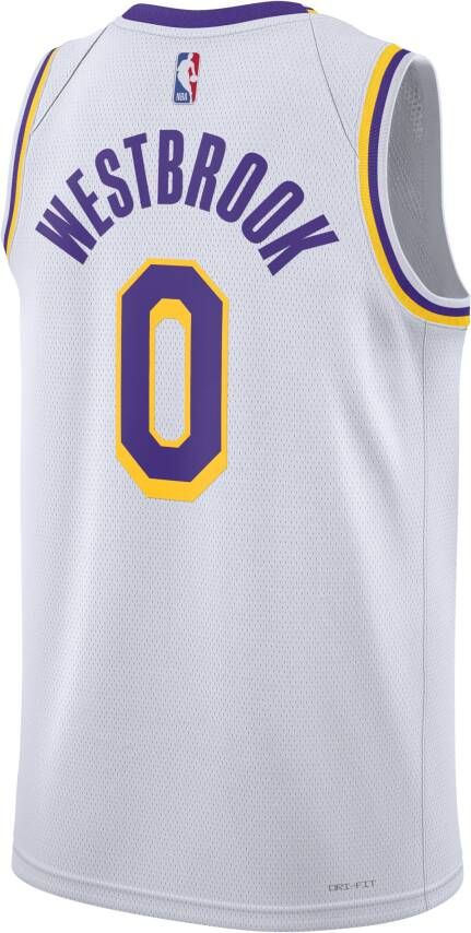 Nike Los Angeles Lakers Association Edition 2022 23 Swingman NBA-jersey met Dri-FIT Wit