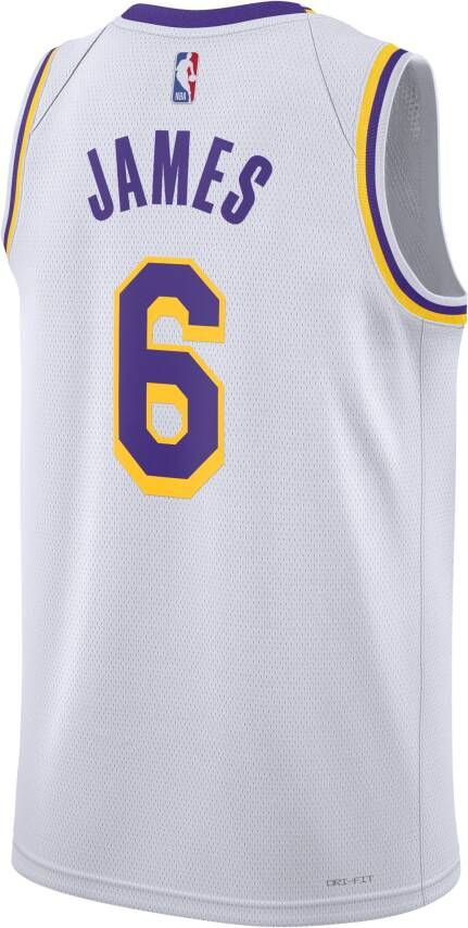 Nike Los Angeles Lakers Association Edition 2022 23 Swingman NBA-jersey met Dri-FIT Wit