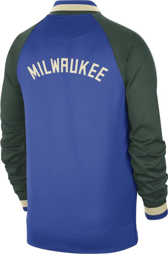 Nike Milwaukee Bucks Showtime City Edition Dri-FIT NBA-herenjack met lange mouwen Blauw