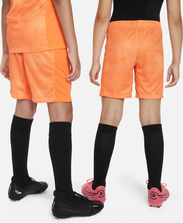 Nike Nederland 2023 Stadium Thuis Dri-FIT voetbalshorts voor kids Oranje