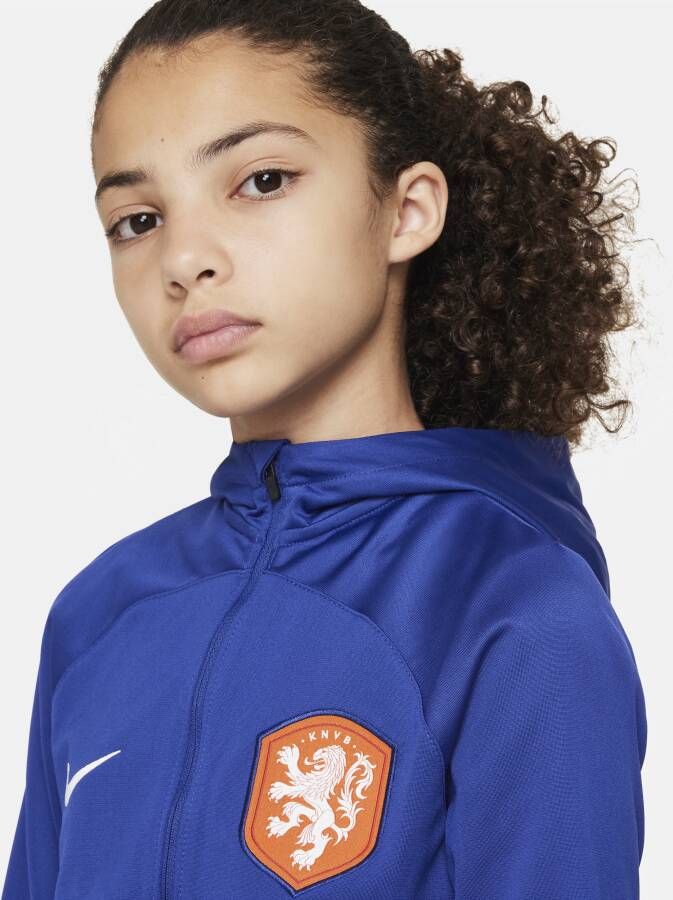 Nike Nederland Strike Dri-FIT voetbaltrainingspak met capuchon voor kids Blauw