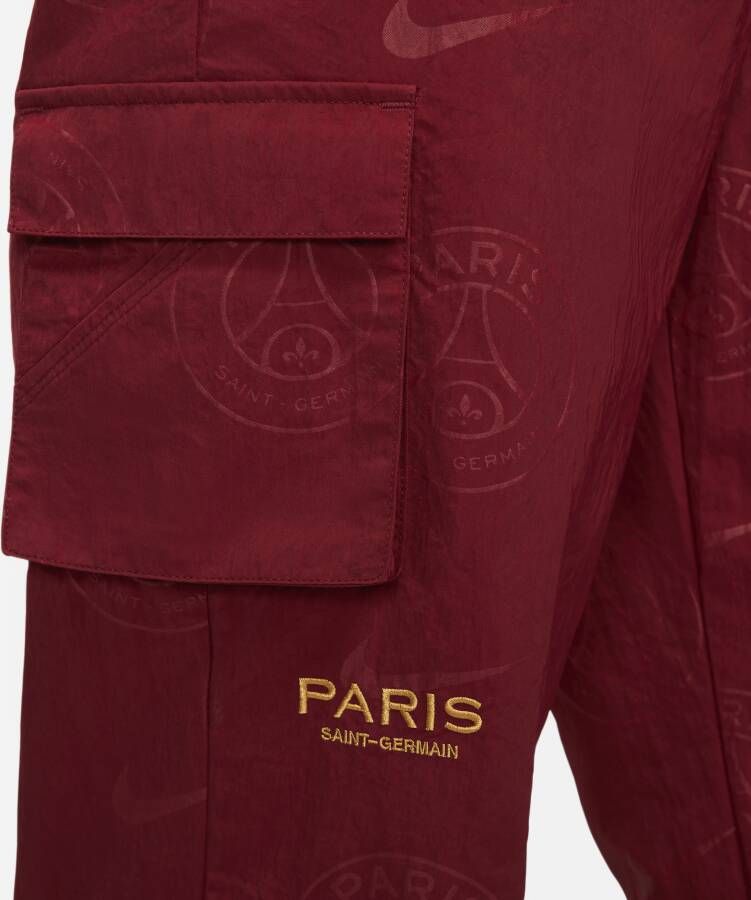 Nike Paris Saint-Germain Essential voetbalbroek met hoge taille en cargodesign voor dames Rood