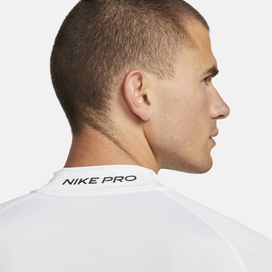 Nike Pro Dri-FIT fitnesstop met hoge hals en lange mouwen voor heren Wit