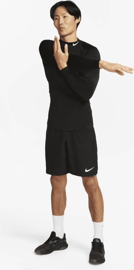 Nike Pro Dri-FIT fitnesstop met hoge hals en lange mouwen voor heren Zwart