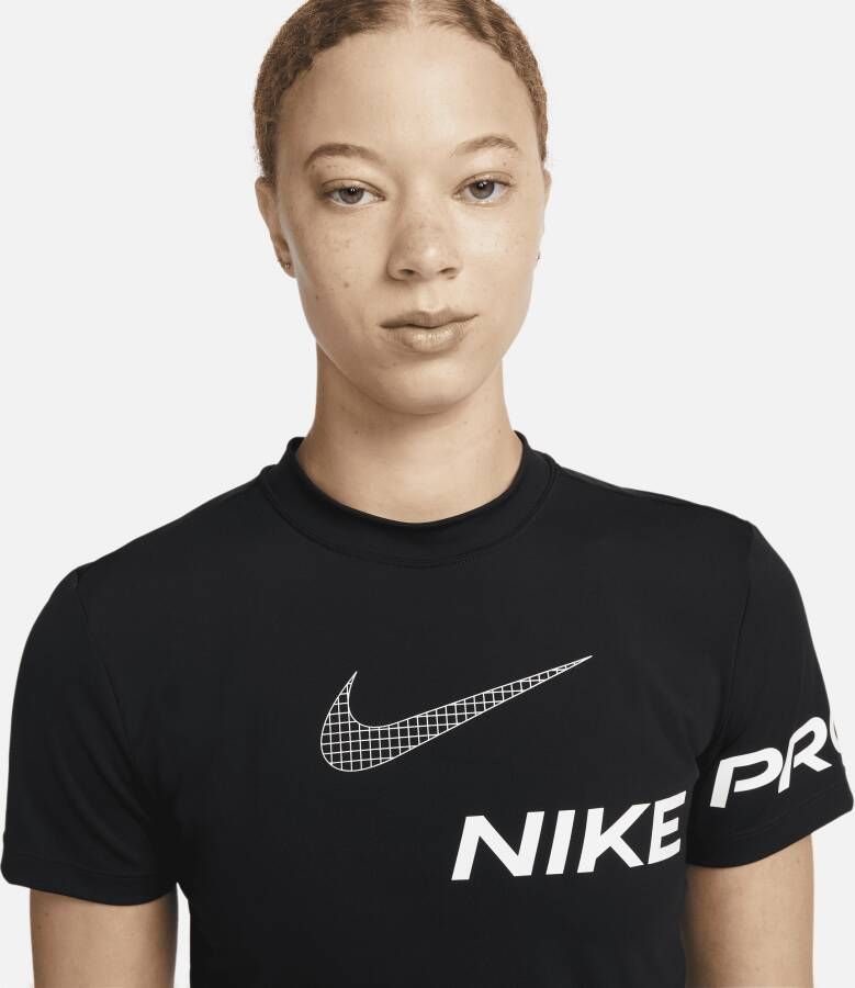 Nike Pro Dri-FIT Korte trainingstop met graphic en korte mouwen voor dames Zwart