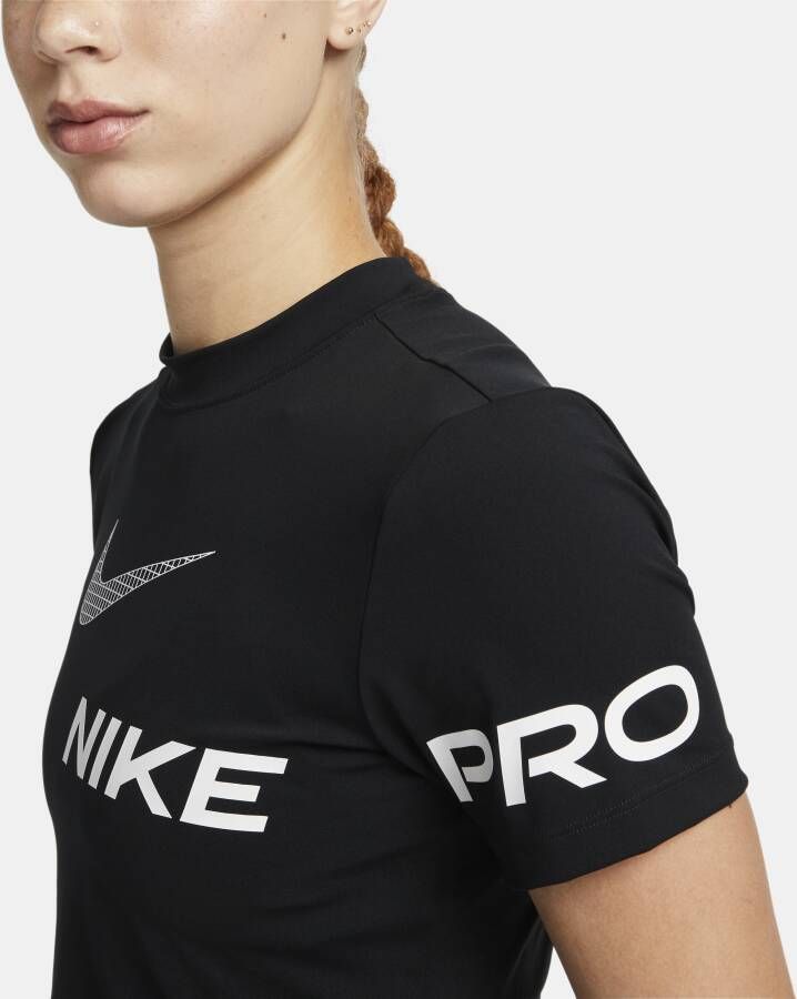 Nike Pro Dri-FIT Korte trainingstop met graphic en korte mouwen voor dames Zwart