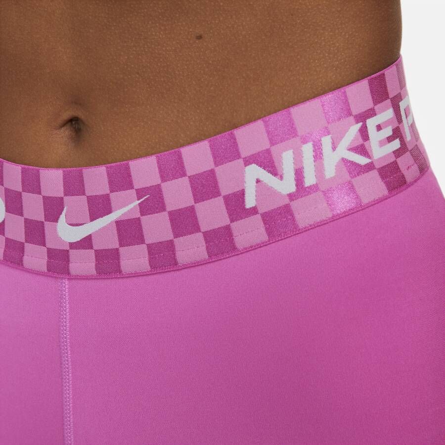 Nike Pro Lange trainingslegging met graphic en halfhoge taille voor dames Roze