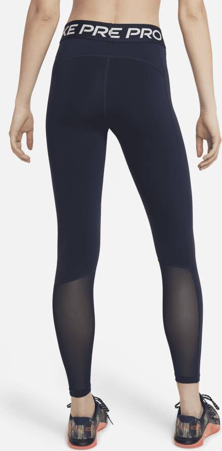Nike Pro Legging met halfhoge taille en mesh vlakken voor dames Blauw