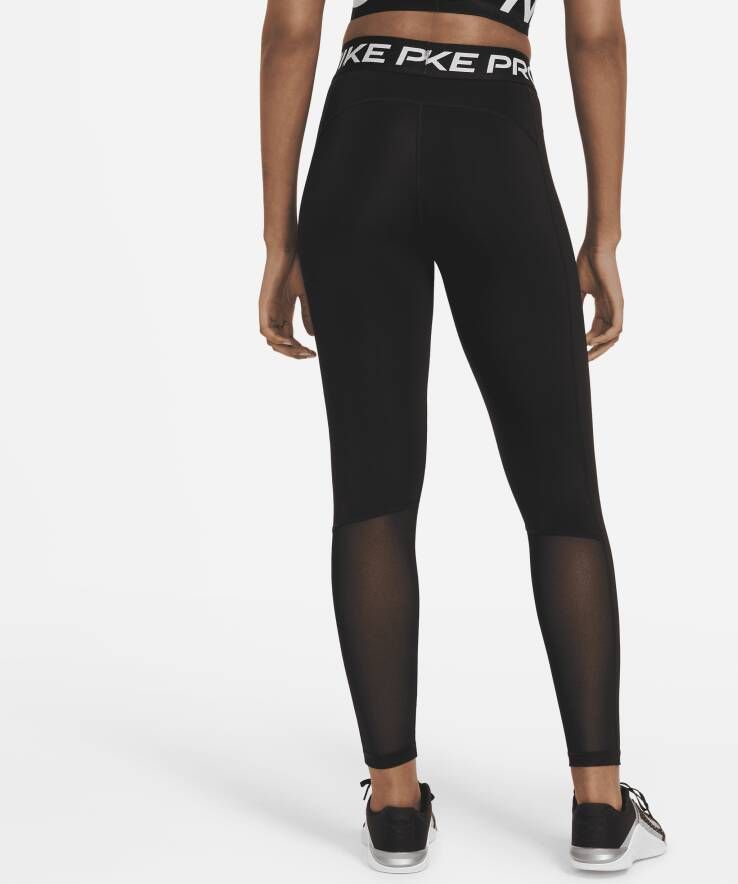 Nike Pro Legging met halfhoge taille en mesh vlakken voor dames Zwart