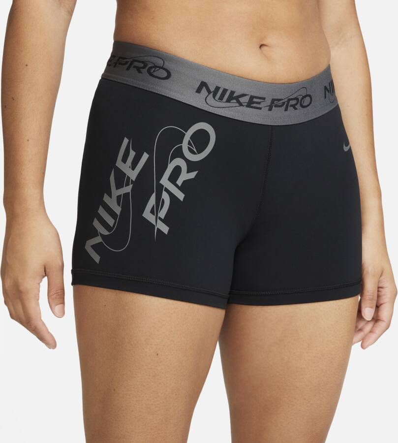 Nike Pro Shorts met halfhoge taille en graphic voor dames (8 cm) Zwart
