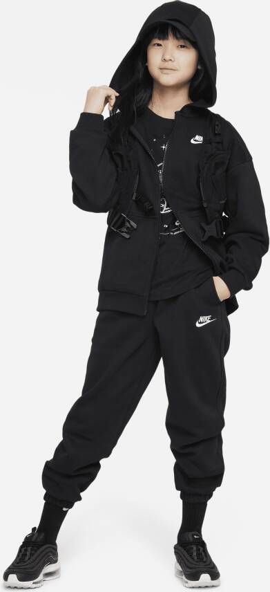 Nike Sportswear Club Fleece oversized hoodie met rits over de hele lengte voor meisjes Zwart