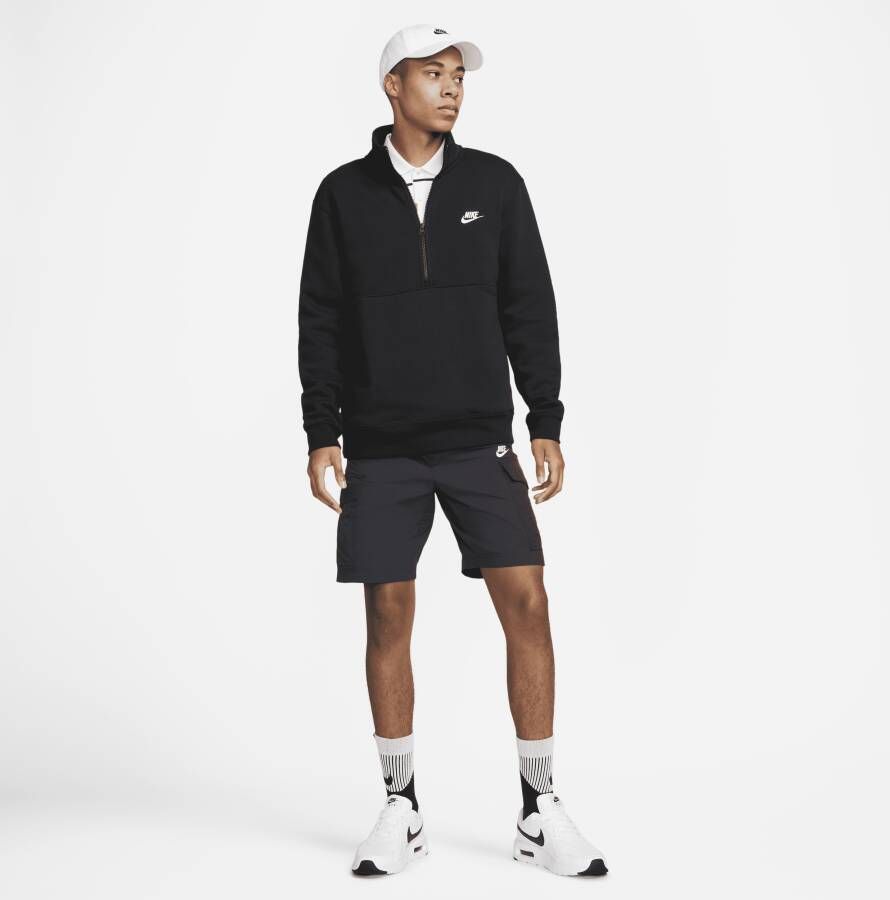 Nike Sportswear Club Trui van geborsteld materiaal met halflange rits voor heren Zwart