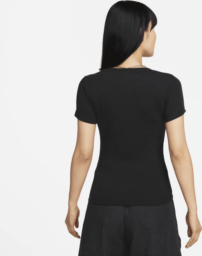 Nike Sportswear Essential geribde croptop met korte mouwen voor dames Zwart