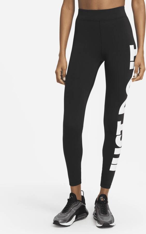 Nike Sportswear Essential Legging met hoge taille en graphic voor dames Zwart