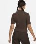 Nike Sportswear Essentials geribde damestop met hoge kraag en korte mouwen Bruin - Thumbnail 2