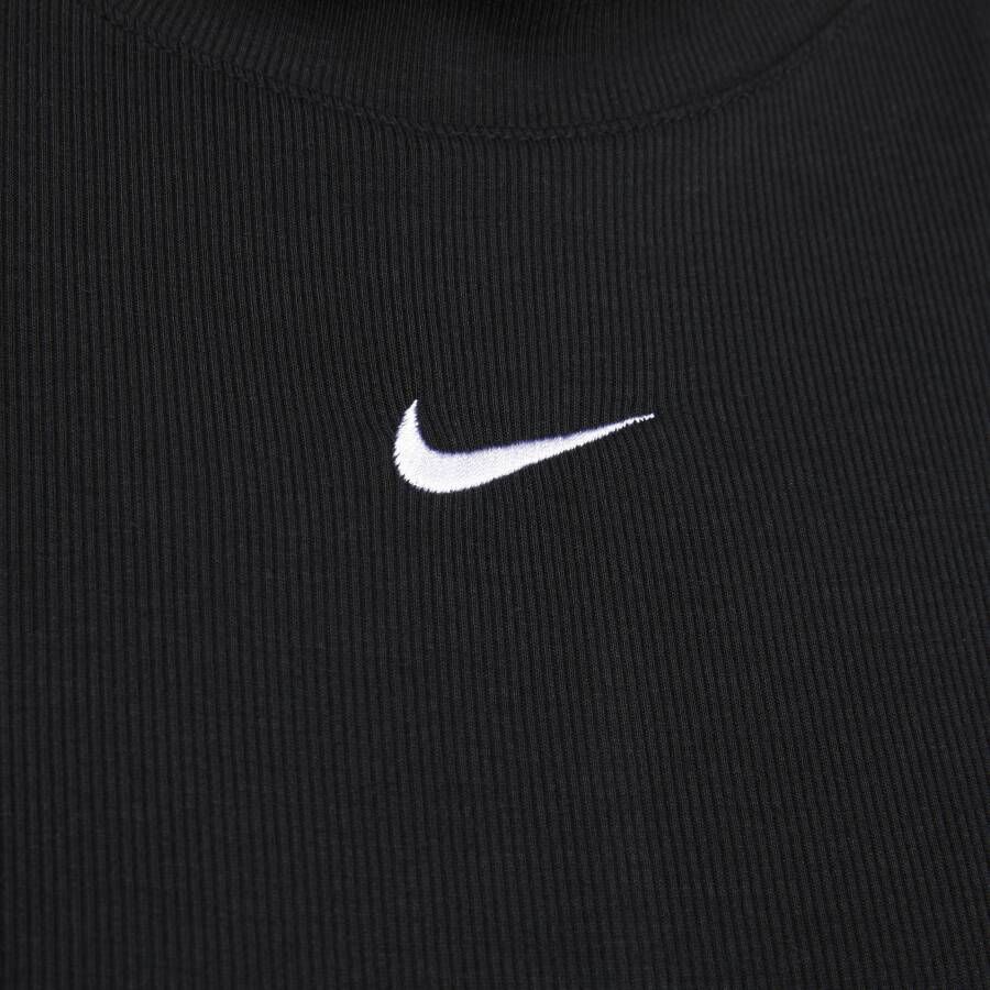 Nike Sportswear Essentials geribde damestop met hoge kraag en korte mouwen Zwart