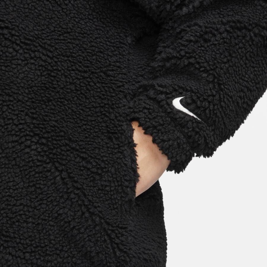 Nike Sportswear hoogpolig fleecejack met logo voor dames (Plus Size) Zwart
