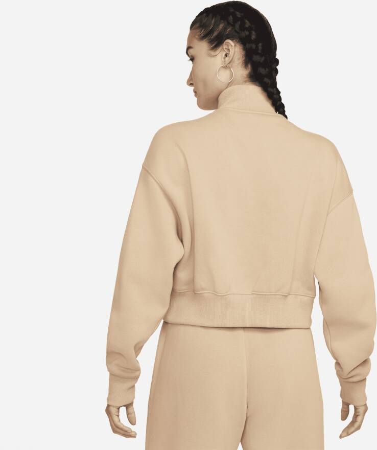 Nike Sportswear Phoenix Fleece cropped sweatshirt met halflange rits voor dames Bruin