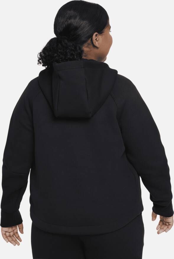 Nike Sportswear Tech Fleece Hoodie met rits over de hele lengte voor meisjes (ruimere maten) Zwart