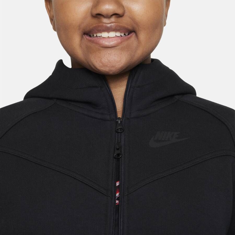 Nike Sportswear Tech Fleece Hoodie met rits over de hele lengte voor meisjes (ruimere maten) Zwart