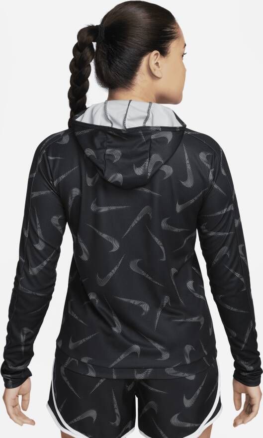 Nike Swoosh hardloopjack met capuchon en print voor dames Zwart