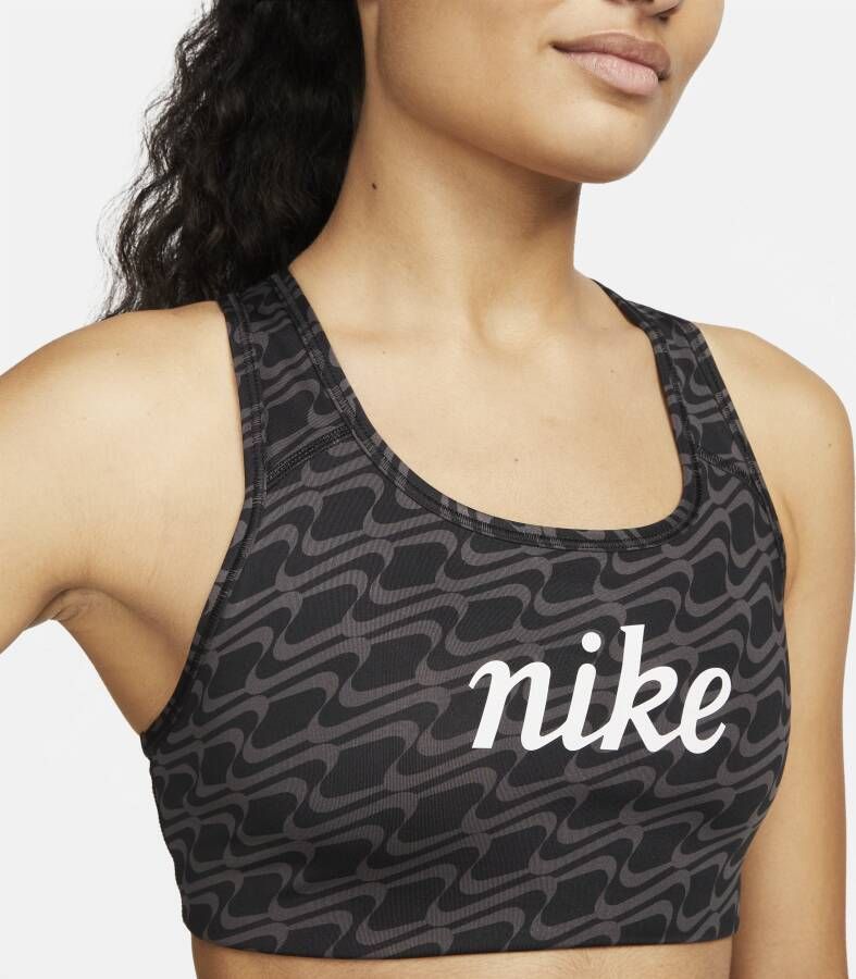 Nike Swoosh Icon Clash Niet-gewatteerde sport-bh met all-over print en medium ondersteuning Zwart