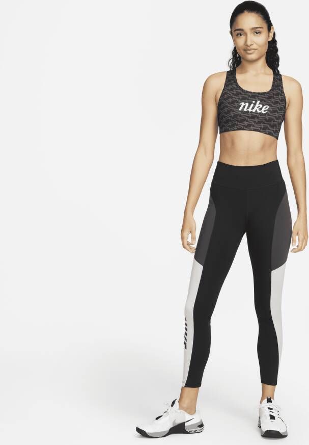Nike Swoosh Icon Clash Niet-gewatteerde sport-bh met all-over print en medium ondersteuning Zwart