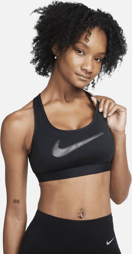 Nike Swoosh Medium Support padded sport-bh met graphic Zwart
