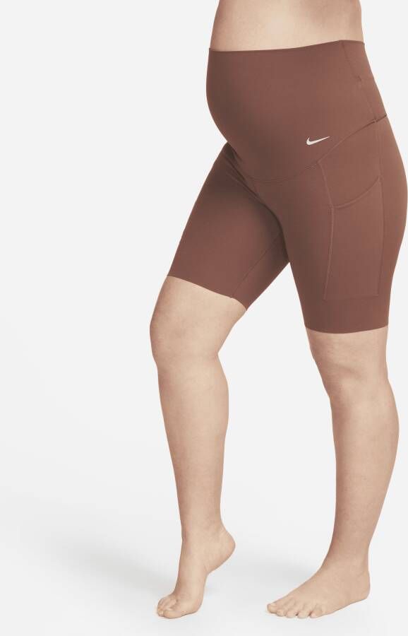 Nike Zenvy (M) bikershorts met zakken en iets ondersteunende hoge taille voor dames (21 cm zwangerschapskleding) Bruin
