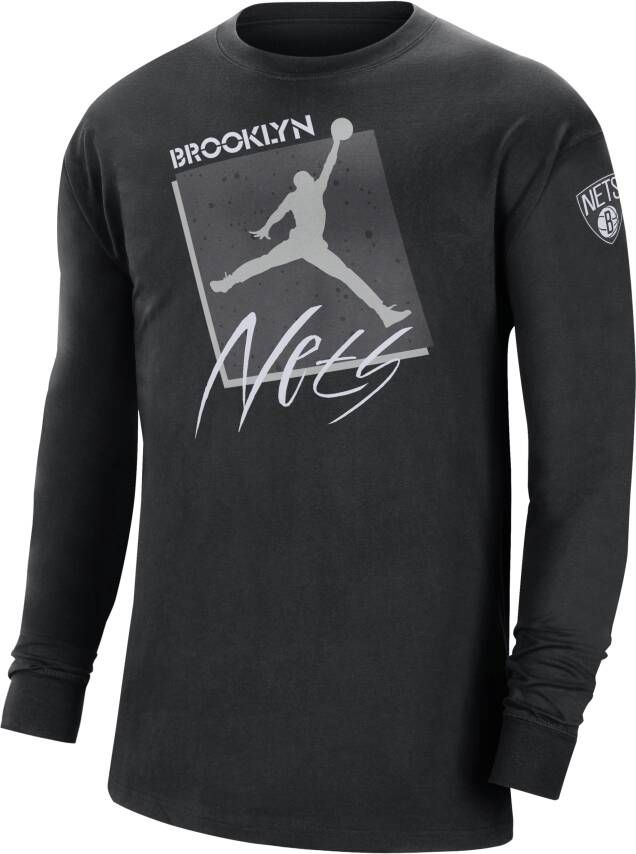 Jordan Brooklyn Nets Courtside Statement Edition Max90 NBA-herenshirt met lange mouwen Zwart