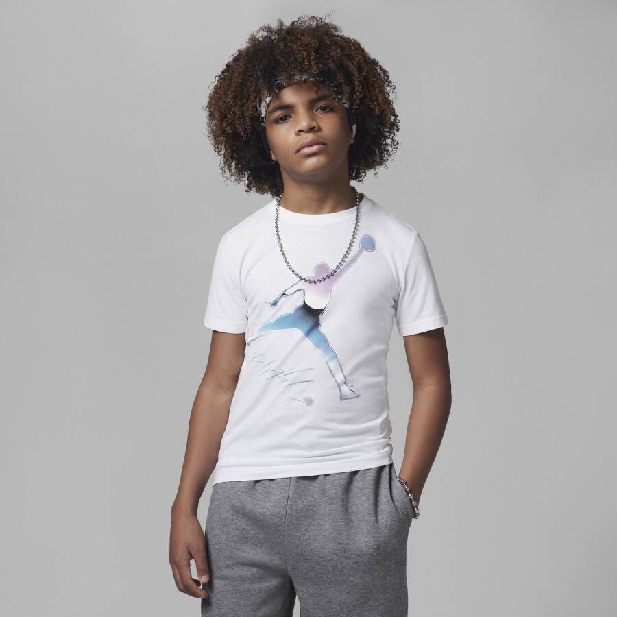 Jordan Flight Chrome Grafisch bedrukt T-shirt voor grotere kids Wit
