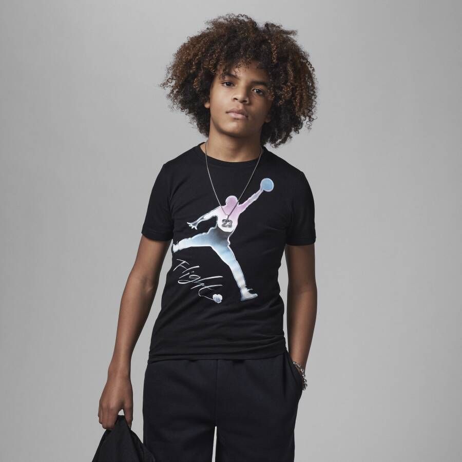 Jordan Flight Chrome Grafisch bedrukt T-shirt voor grotere kids Zwart