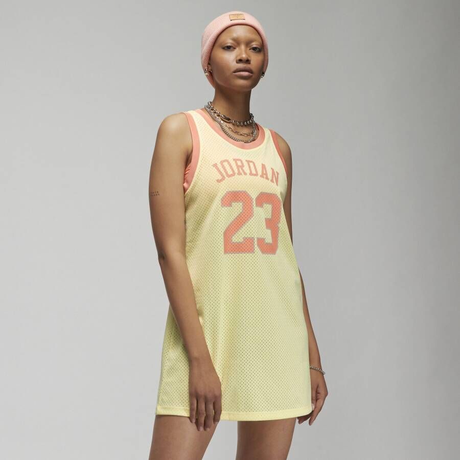 Jordan Mesh Crew Neck Mouwloze Jurk Yellow Dames