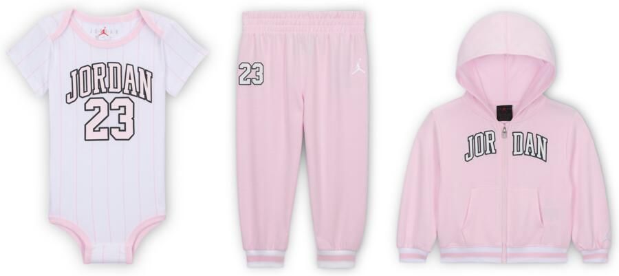 Jordan 23 driedelige babyset met hoodie met rits over de hele lengte (6-12) Roze - Foto 4