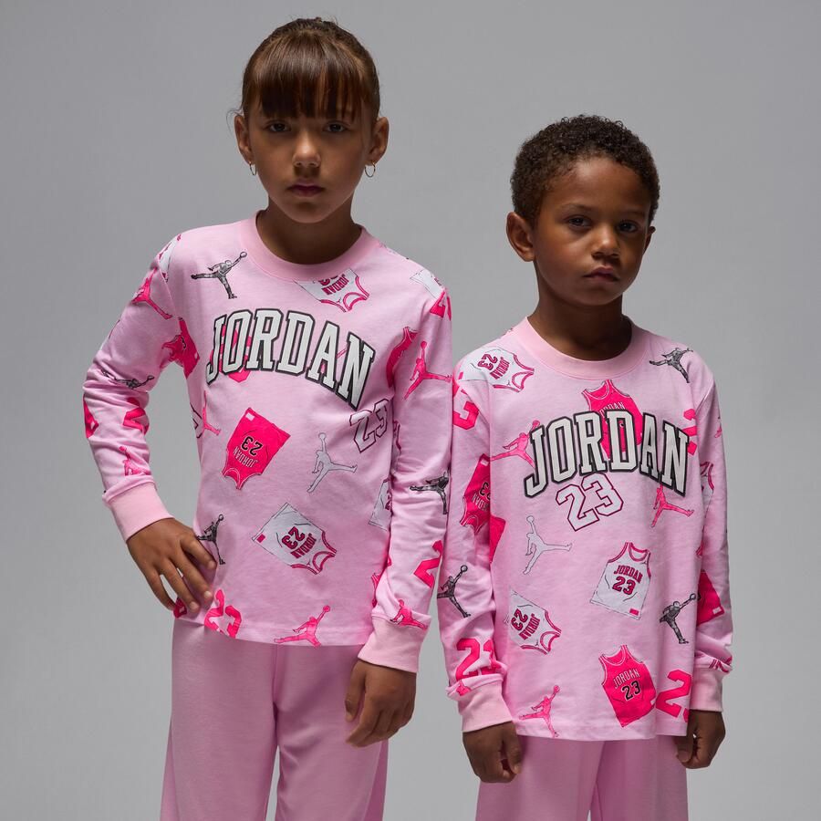 Jordan 23 jersey set met T-shirt met lange mouwen en broek voor kleuters Roze