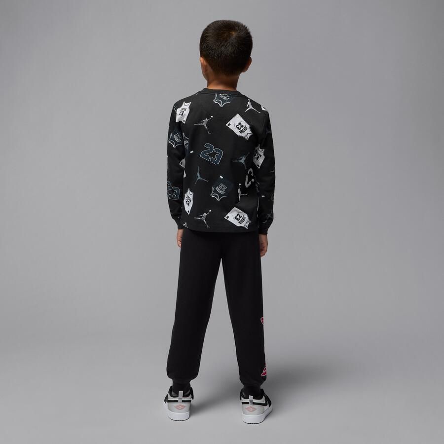 Jordan 23 jersey set met T-shirt met lange mouwen en broek voor kleuters Zwart