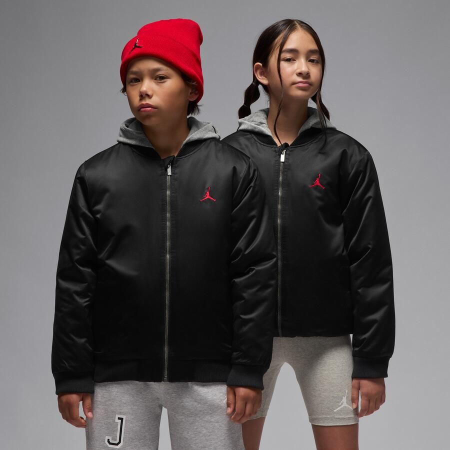 Jordan Bomberjack met capuchon en groot logo voor kids Zwart - Foto 4