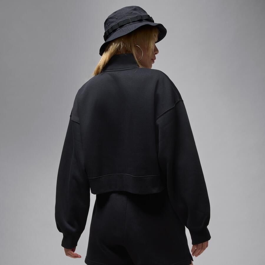 Jordan Brooklyn Fleece damestop met korte rits Zwart