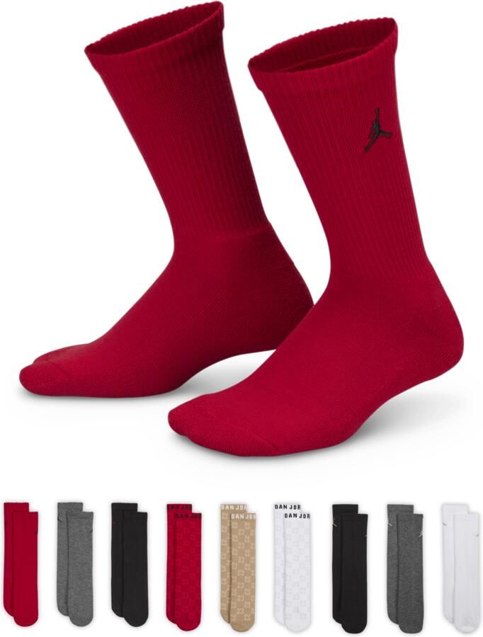 Jordan cadeauverpakking voor de feestdagen met crewsokken voor kids (9 paar) Rood - Foto 2