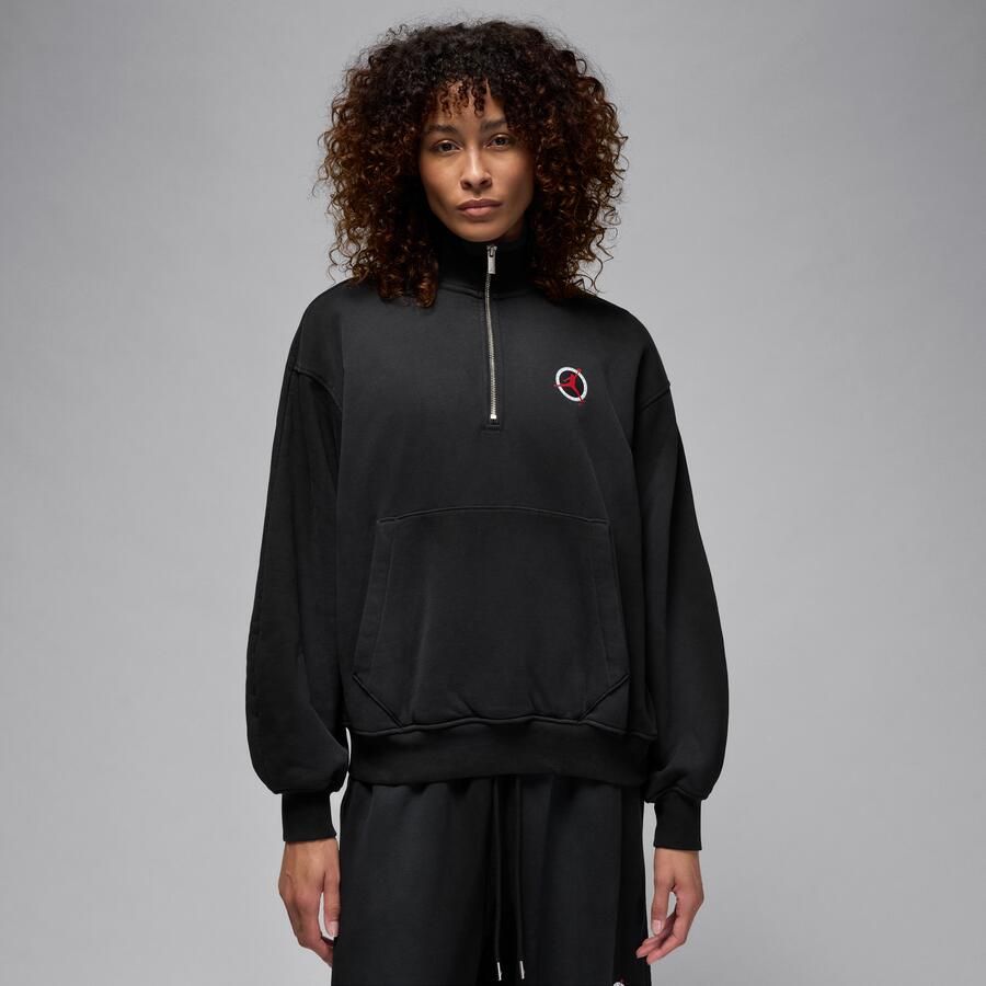 Jordan Flight Club Fleecetrui met kwartrits voor dames Zwart - Foto 4