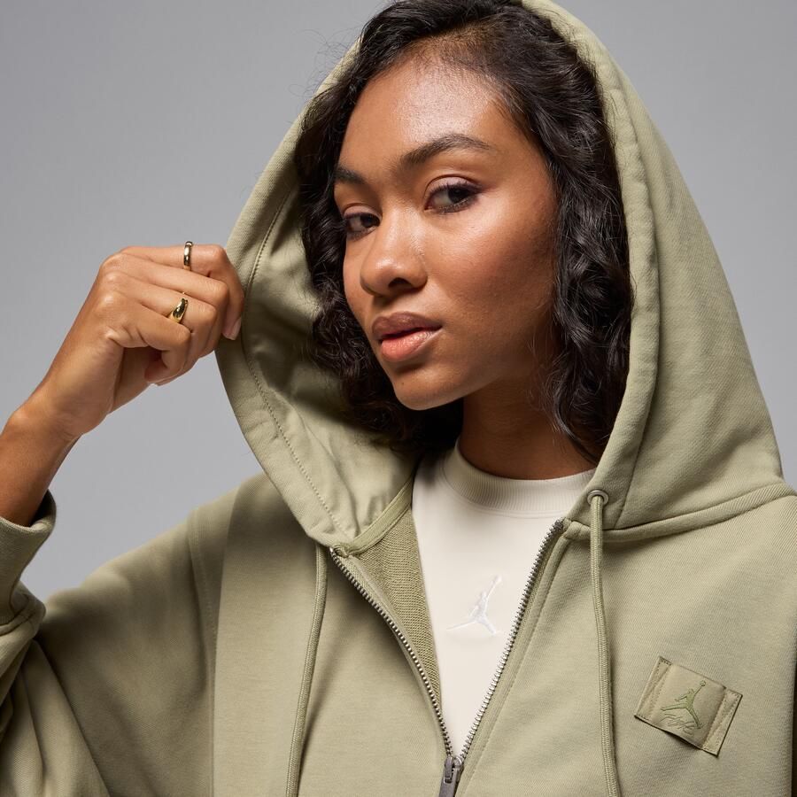 Jordan Flight Fleece korte hoodie met satijnen voering voor dames Bruin - Foto 2