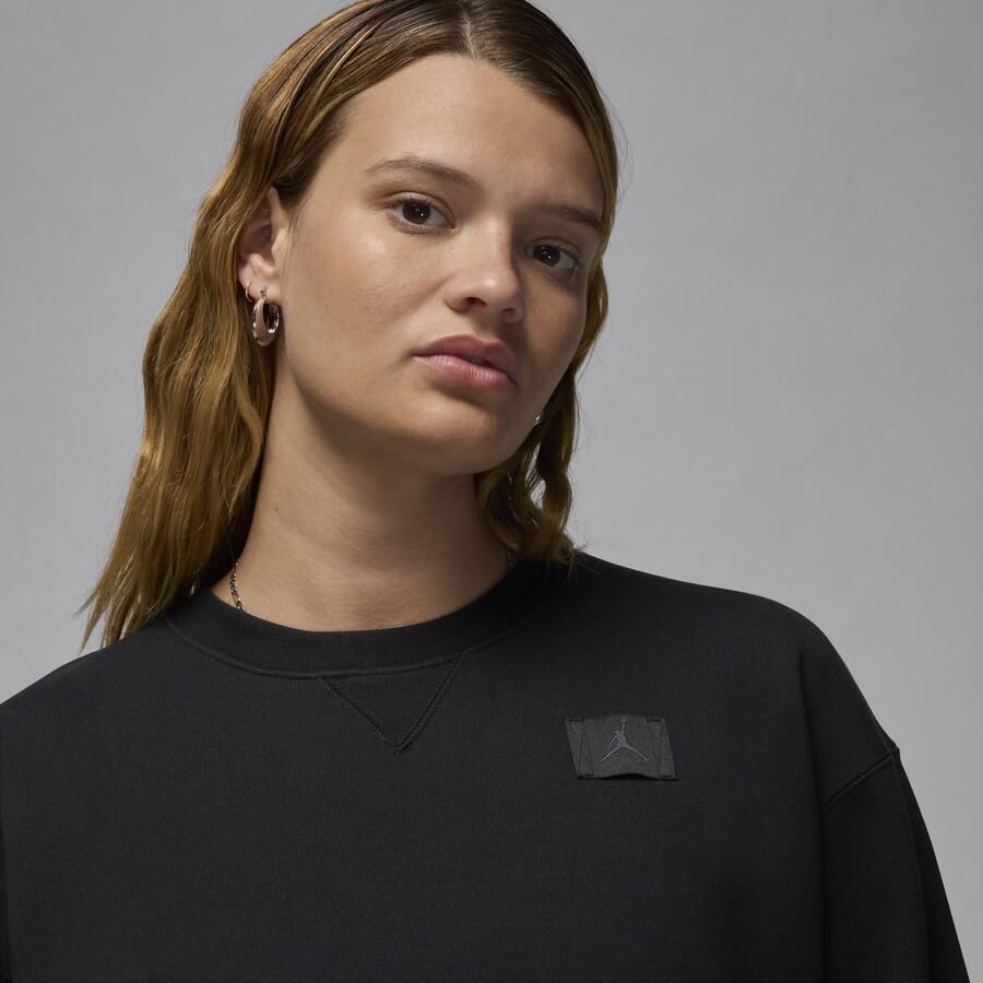 Jordan Flight Fleece sweatshirt met ronde hals voor dames Zwart