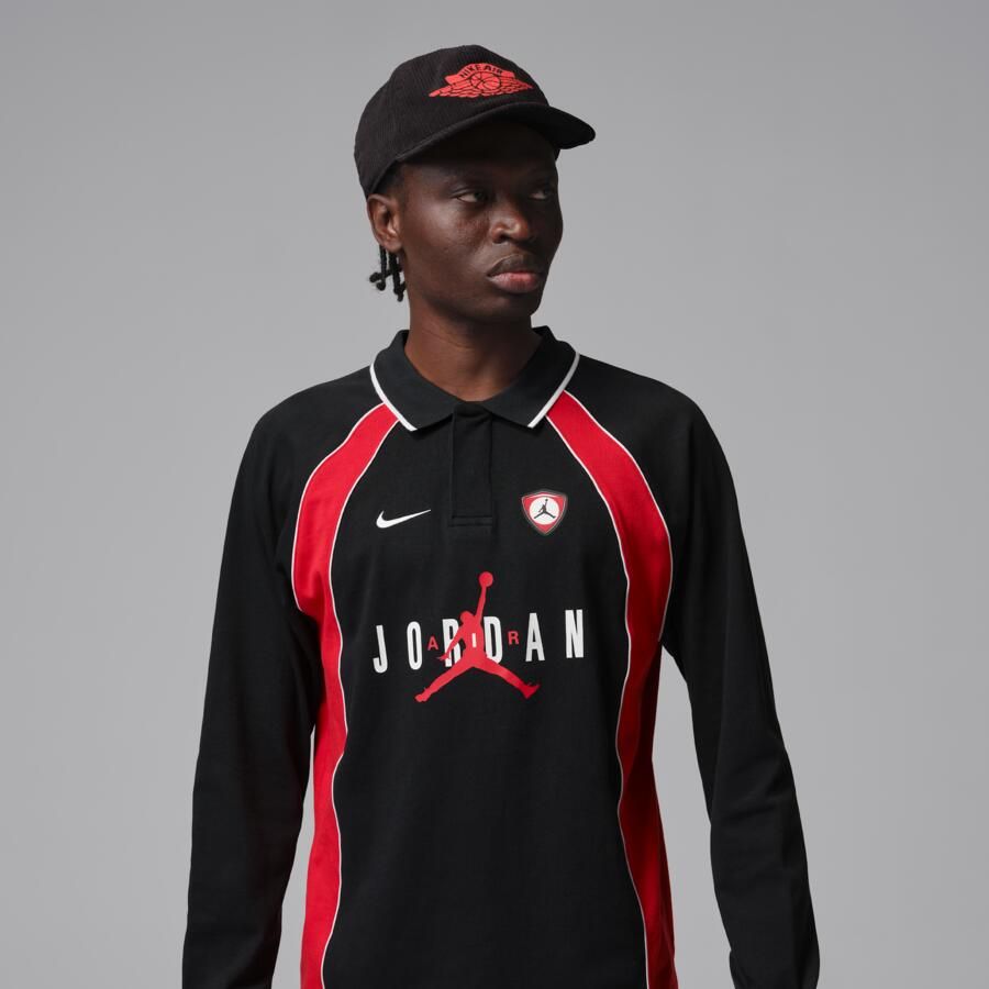 Jordan Flight poloshirt met lange mouwen voor heren Zwart - Foto 4