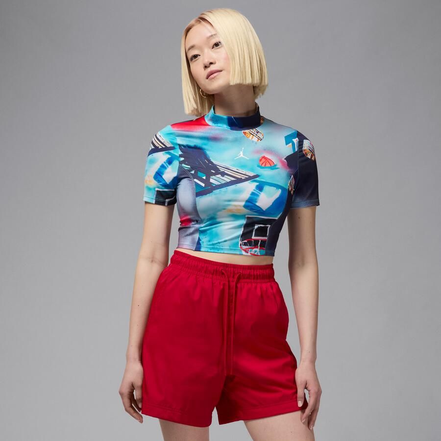 Jordan knit croptop met korte mouwen en print voor dames Wit - Foto 4