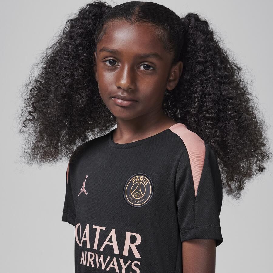 Jordan Paris Saint-Germain Strike Derde Dri-FIT knit voetbaltop met korte mouwen voor kids Zwart