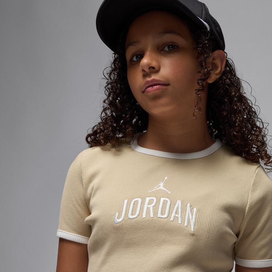 Jordan semi-gecropte geribbelde T-shirt voor kids Bruin - Foto 2