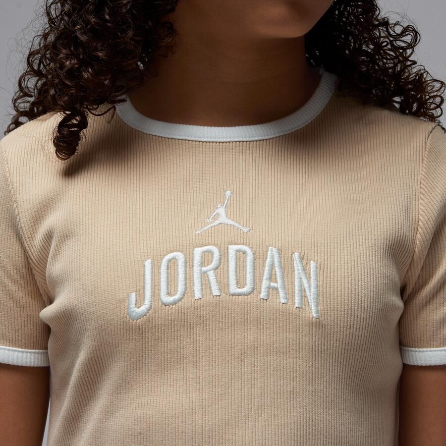 Jordan semi-gecropte geribbelde T-shirt voor kids Bruin - Foto 3