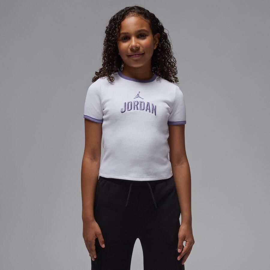 Jordan semi-gecropte geribbelde T-shirt voor kids Wit - Foto 4